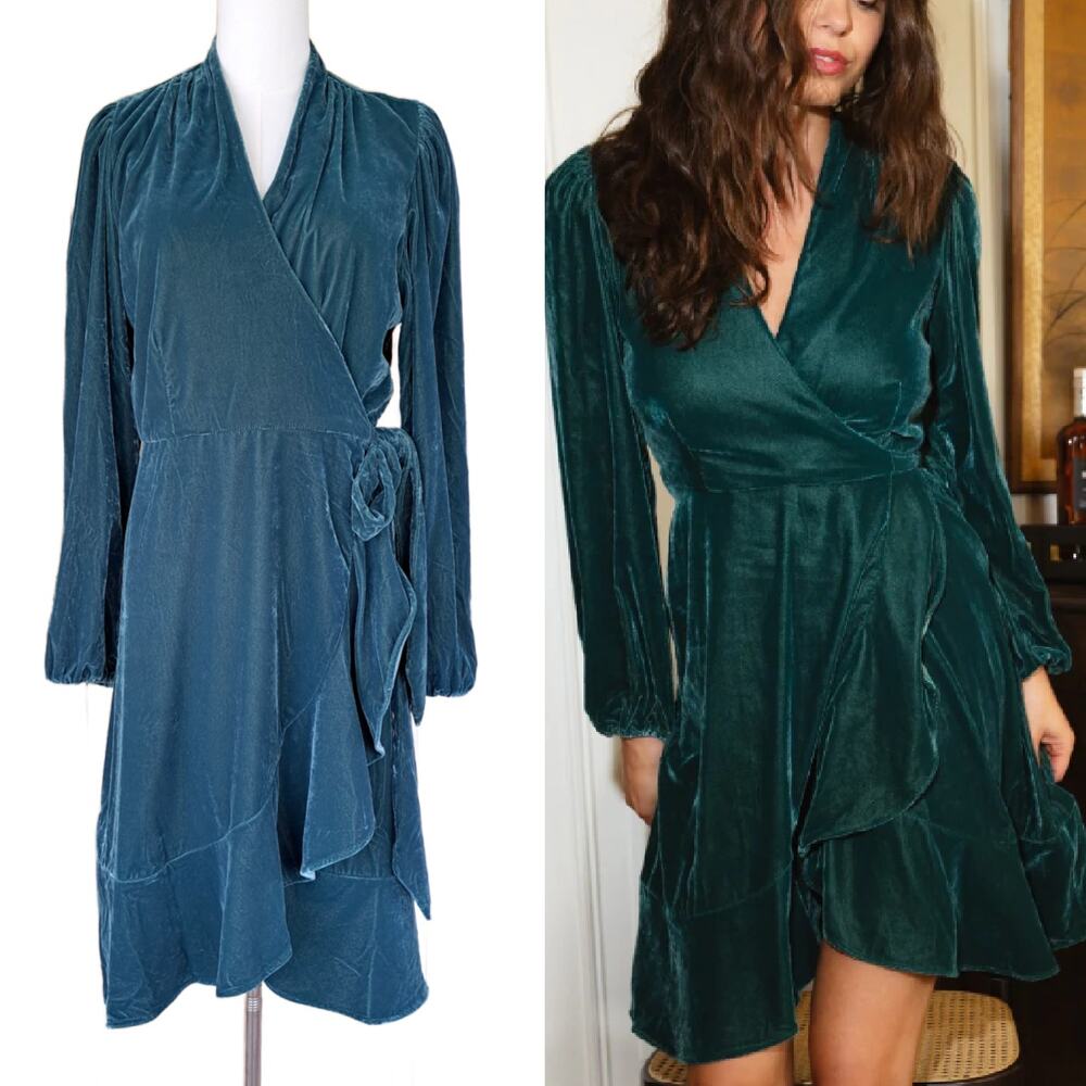 NEW SUMMERSALT The Sustainable Velvet Collection Wrap Dress in Pine Size 12